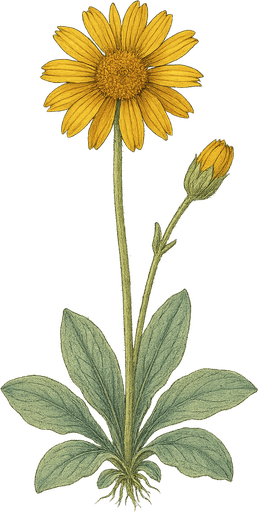 Arnica montana, pianta fiorita, illustrazione botanica